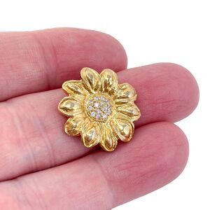 Vintage Israel Gold-Tone Cubic Zirconia Sunflower Pendant